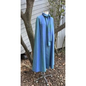 Vintage AVOCA  Ireland Blue And Green Tweed Wool Cape 70's S/M Donegal